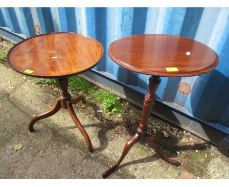 A 19th century mahogany tripod pedestal table and a similar reproduction oak pedestal table 