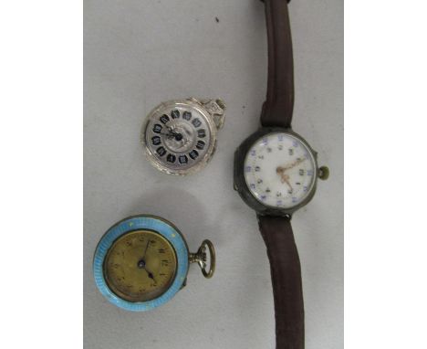 Three watches to include a ladies enamelled fob watch 