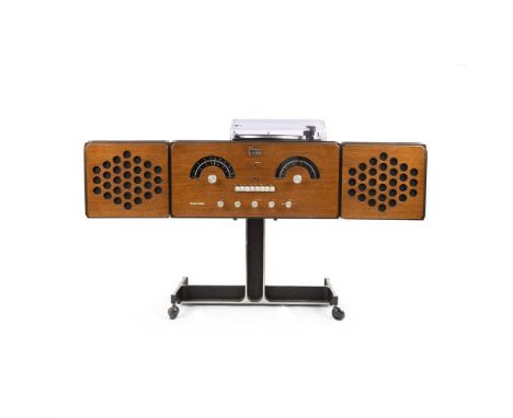 Stamped 'BRIONVEGA / RADIO TELEVISIONE MILANO / rr-126-fo-st. / MODELLO DEPOSITATO MADE IN ITALY' record player, plastic-lami