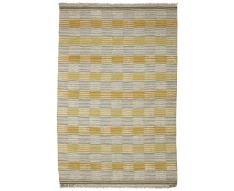 Monogrammed 'AB MMF' and 'BN', hand knotted wool in yellow, green and grey (Dimensions: 209cm x 127cm (82.25in x 50in))(209cm
