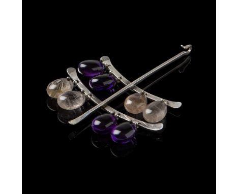 Silver, amethyst and rutilated quartz, numbered ‘135’, stamped ‘925S Denmark’ and with Jensen mark (Dimensions: 9.3cm high (3