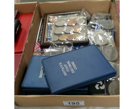 12 folders first decimal coin sets, 3 farthing to crown sets, 50 mixed crowns