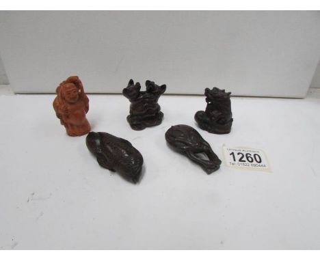 5 netsuke including carved wood