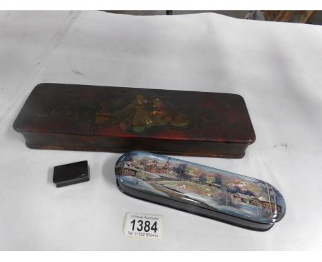 A Russian Lacquered box, a glove box and a snuff box
