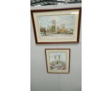 2 framed and glazed limited edition prints of Lincoln Cathedral by R G Barton