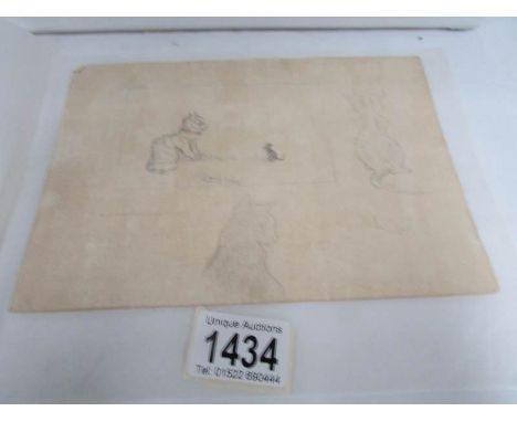 A sheet from a sketch book 'Cat and Mouse' signed Louis Wain