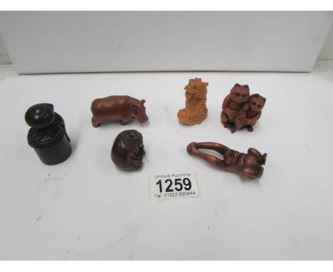 6 netsuke including carved wood