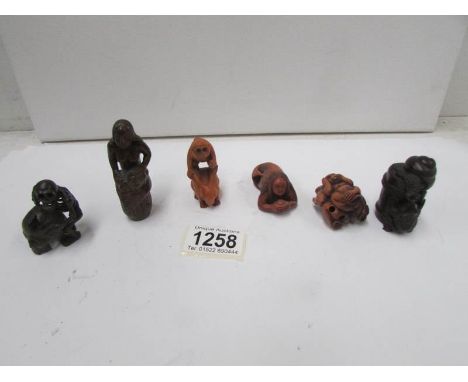 6 netsuke including carved wood