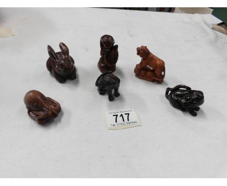 6 carved wood netsuke