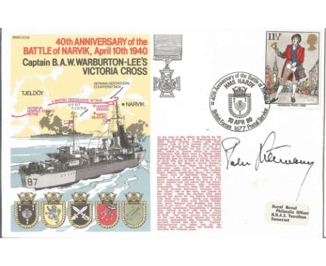 40th Anniversary of the Battle of Narvik, 10 April 1940. British Forces postmark HMS Hardy, 10 Apr. 1980. Signed Lt. Peter Du