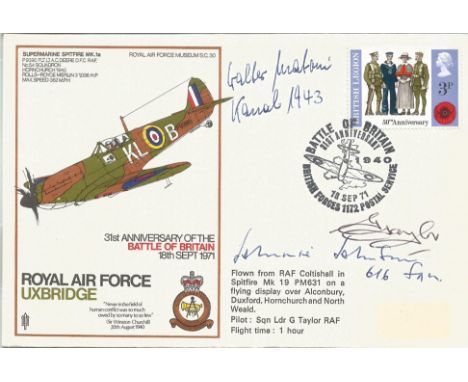 RAF World War Two flown cover signed by AVM Johnnie Johnson RAF Flying Ace, Major Walter Matoni Luftwaffe Ace. Fact of fictio
