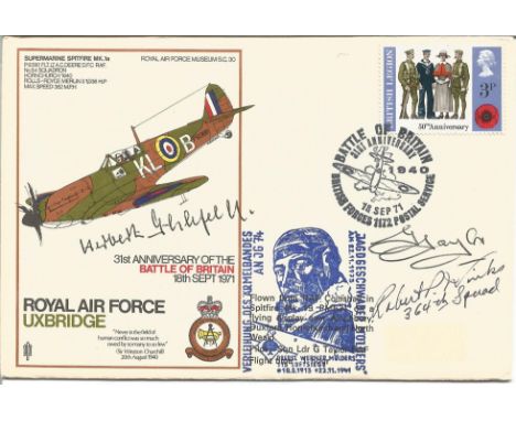Battle of Britain World War Two flown cover signed by Obst. Herbert Ihlefelf Luftwaffe Ace, 2nd. Lt. Robert P. Winks USAAF, 3