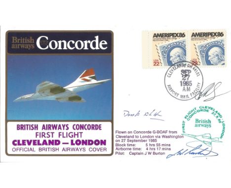 Concorde Cleveland to London first flight signed flown cover, PM Cleveland OH 44181, 27th Sept 1985 am. G-BOAF, Signed Capt. 