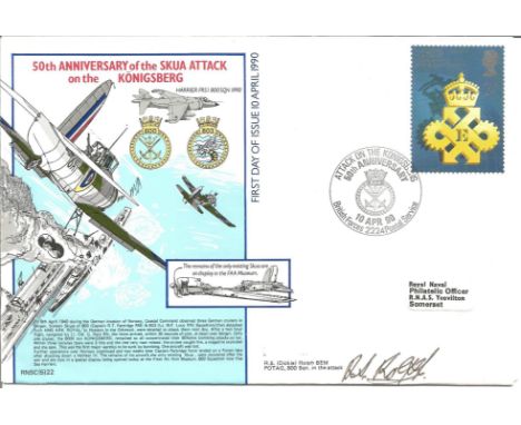 Fleet Air Arm cover signed by R. S. Dickie Rolph POTAG, 800 Sqn., in the attack. RNSC 5 22. 50th Anniversary of the Skua Atta