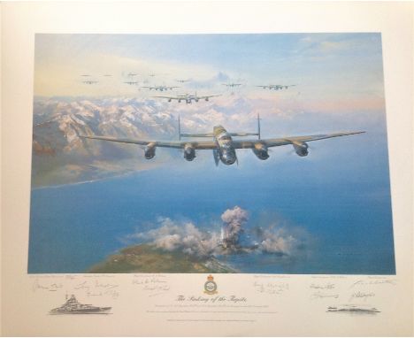 World war 2 aviation print. 29x23 Coloured Print The sinking of the Tirpitz by the artist Frank Wootton. Signed in pencil by 