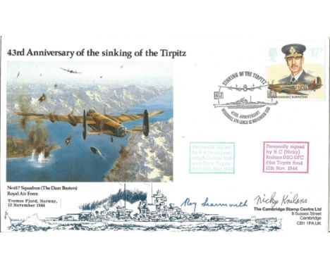 World War Two 43rd Anniversary of the sinking of the Tirpitz flown FDC signed by R. A Roy Learmouth gunner Knilans crew Tirpi