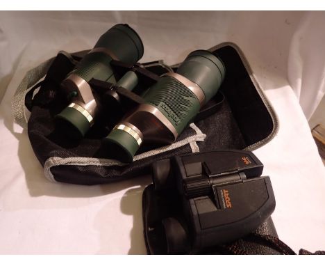 Pair of free focus binoculars 9X with a field monocular 10 x 25. UK P&amp;P Group 2 (£20+VAT for the first lot and £4+VAT for