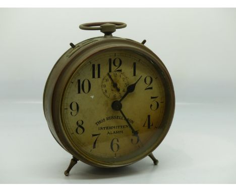 Thomas Russell &amp; Son intermittent alarm clock, not working at lotting, H 14 cm. UK P&amp;P Group 2 (£20+VAT for the first