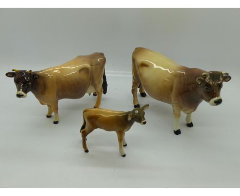 Beswick Guernsey cow family, no cracks or chips, largest L: 17 cm. UK P&amp;P Group 2 (£20+VAT for the first lot and £4+VAT f