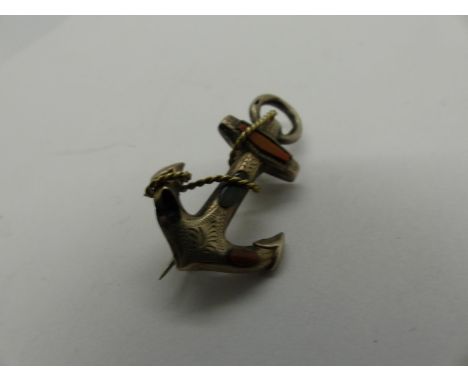 Scottish silver and agate set anchor form brooch, H: 35 mm. UK P&amp;P Group 0 (£6+VAT for the first lot and £1+VAT for subse