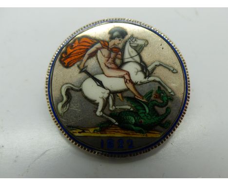 George IV enamel crown, 1822 converted to a brooch. UK P&amp;P Group 0 (£6+VAT for the first lot and £1+VAT for subsequent lo