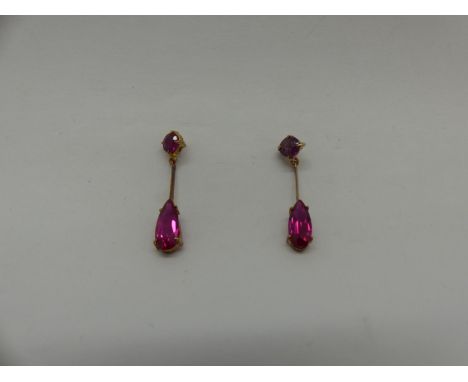 Pair of 9ct gold stone-set drop earrings, combined 2.0g. UK P&amp;P Group 0 (£6+VAT for the first lot and £1+VAT for subseque