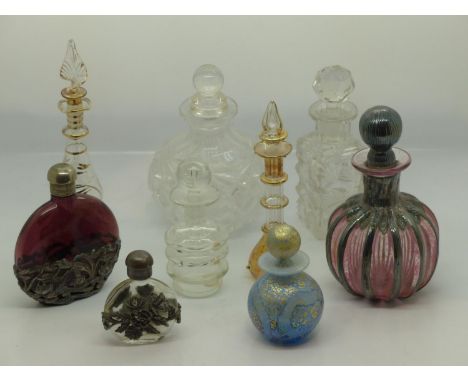 Nine scent bottles, including Bohemian examples, H: 13 cm. UK P&amp;P Group 3 (£30+VAT for the first lot and £8+VAT for subse