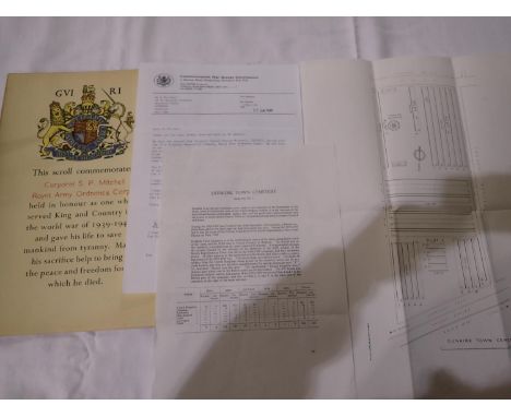 Commemorative scroll and associated correspondence, to Corporal Samuel Philip Mitchell who died onboard HMS Lancastria 1940. 