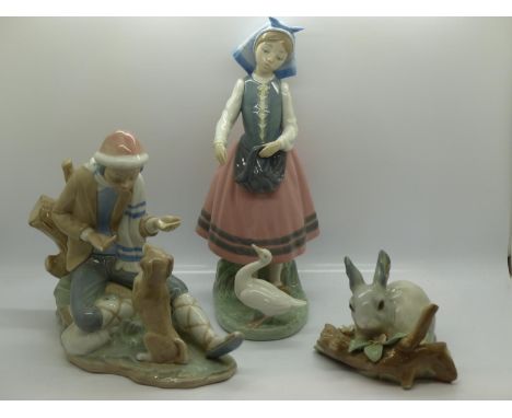 Three Nao figurines, no cracks or chips, largest H: 27 cm. UK P&amp;P Group 3 (£30+VAT for the first lot and £8+VAT for subse