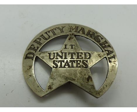White metal US Deputy Marshal badge. UK P&amp;P Group 1 (£16+VAT for the first lot and £2+VAT for subsequent lots) 