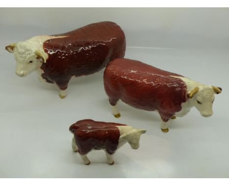 Beswick Hereford cow family, largest L: 17 cm, no chips or cracks. UK P&amp;P Group 2 (£20+VAT for the first lot and £4+VAT f