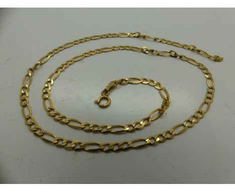 9ct gold Figaro link neck chain, L: 40 cm, 3.2g. UK P&amp;P Group 0 (£6+VAT for the first lot and £1+VAT for subsequent lots)