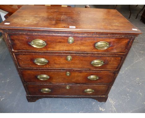 A 19th.C.MAHOGANY CHEST OF FOUR GRADUATED LONG DRAWERS ON BRACKET FEET.   W.77 x L.42 x H.77cms.