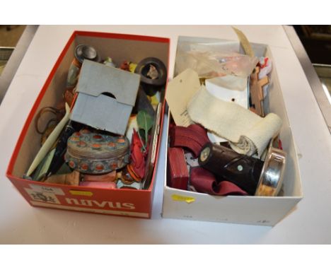 Two boxes of various sundries to include fountain pen, cigarette case, etc. 