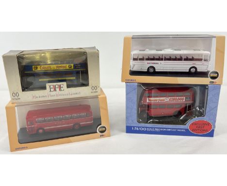 4 boxed diecast model buses by various makers. To include Colmans Mustard open top bus by Exclusive First Editions, Vernons P