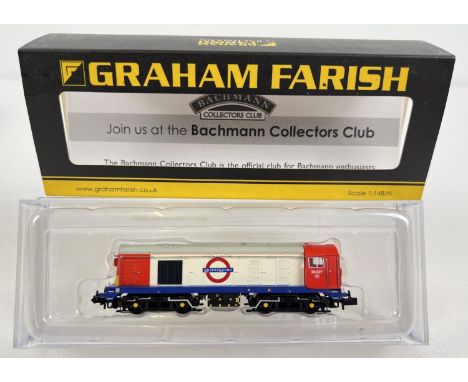 A boxed&nbsp;1:148 scale, N gauge Graham Farish 371-036 class 20 20227 London Underground diesel locomotive by Bachmann.