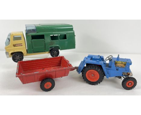 A vintage Marx Toys Bulldog series tin plate truck in green &amp; cream, together with a Triang Tugster tractor and trailer. 