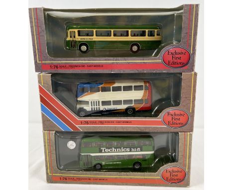 3 boxed Exclusive First Editions diecast 1:76 scale buses, by Gilbow. Bristol RELH Coach United Counties 32207, Bristol VRIII