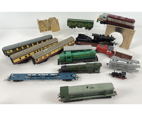 A box of assorted model railway locos, coaches, parts and accessories. To include: Hornby Dublo, Bachmann, Wrenn, Triang &amp
