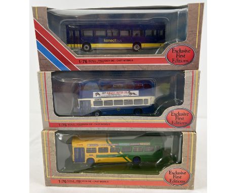 3 boxed 1:76 scale Exclusive First Editions diecast buses by Gilbow. Leyland National MK1 Long Eastern national 17218, Alexan