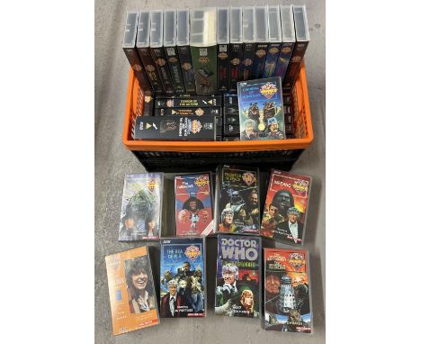 A collection of 44 BBC Doctor Who VHS tapes featuring Tom Baker &amp; John Pertwee as The Doctor. To include 8 double box set