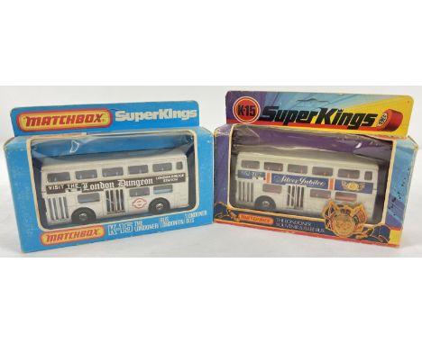 2 vintage Matchbox Superkings diecast boxed K-15 buses. 1952-1977 Silver Jubilee together with London Bridge Station The Lond