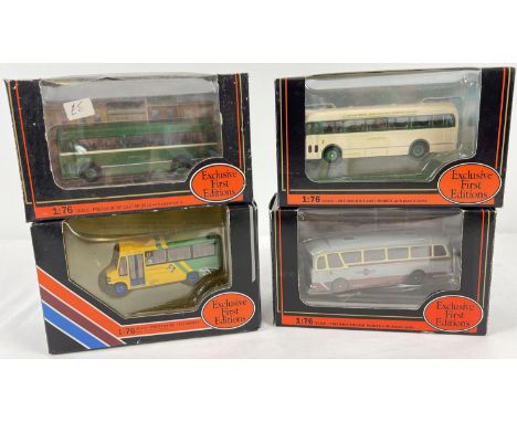 4 boxed 1:76 scale Exclusive First Editions diecast buses by Gilbow. To include Bristol LS Bus Eastern National 16302 and Gre