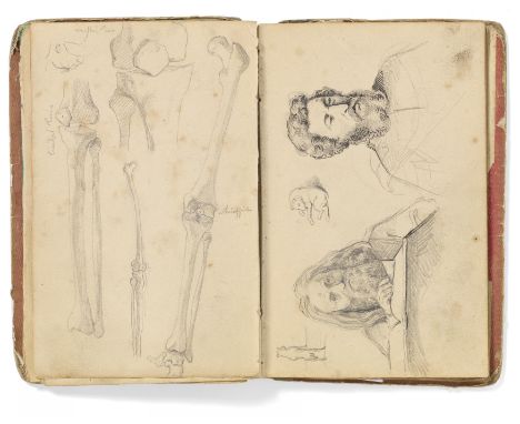 Kaupert, GustavKassel 1819 - 1897 Skizzenbuch, ca. 40 Seiten. Figuren, Tiere und Skelette. Bleistift auf Papier. 16 x 11,5cm.