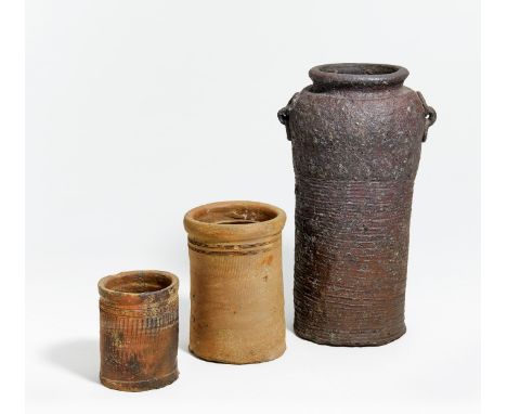 THREE RARE VASES FROM NAMBAN CERAMIC.  Vietnam/Indonesia. Imported in the Momoyama period by the Portugiese and Dutch for tea