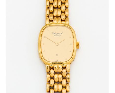 CHOPARD. Armbanduhr. Schweiz. 750/- Gelbgold, Orig.- Armband, Zffbl. lackiert, bedruckt, Zeiger/Indizes golden. Gesamtgewicht