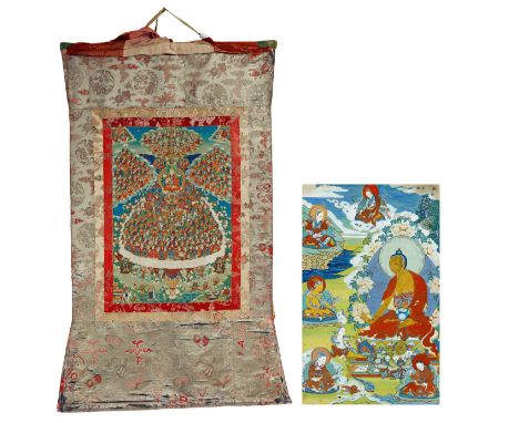 LARGE THANGKA OF THE REGUGE TREE OF THE GELUGPA SCHOOL WITH TSONGKHAPA. Tibet/Nepal. 19th-beg. 20th c. Pigments with gold on 