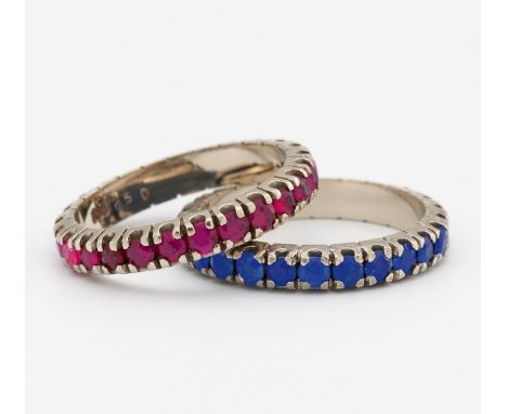 KONVOLUT: SAPHIR UND RUBIN-RING. Deutschland. Um 1960. 585/- Weißgold, Punze, Gesamtgewicht: ca. 5,5 g. EU-RM: 53, 54. 25 kle