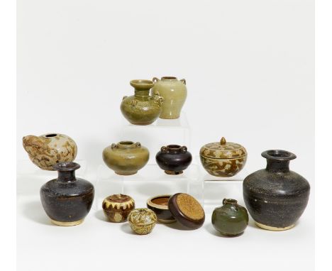 TWELVE VASES, KENDI AND COVERED BOXES.  Thailand. Sukhothai period (1238-1438) or Ayutthaya period (1350-1767). 13th-16th c. 