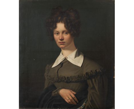Weber, Joseph. Mannheim um 1803 - 1881. Portrait einer jungen Dame mit weißem Kragen (Eleonore Böcking, 1805 - 1868?). Öl auf